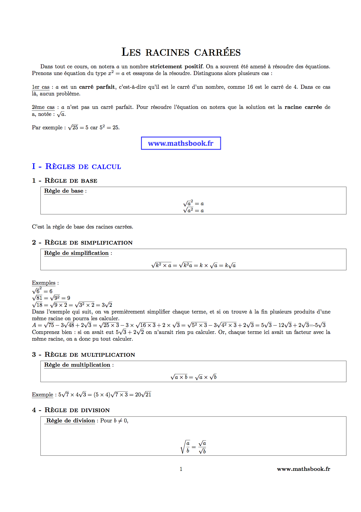 racines carrees regles de calculs
